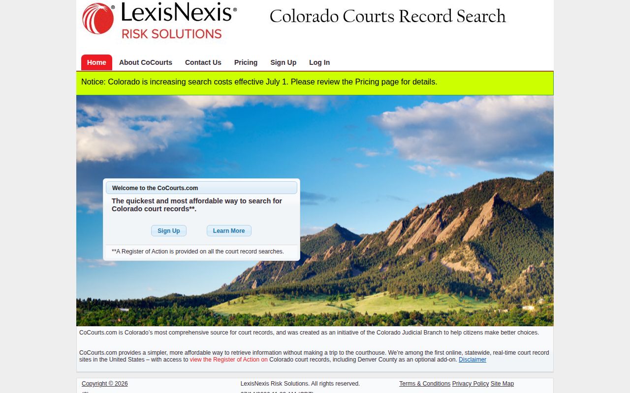 CoCourts public court record path for case history and Register of Action context