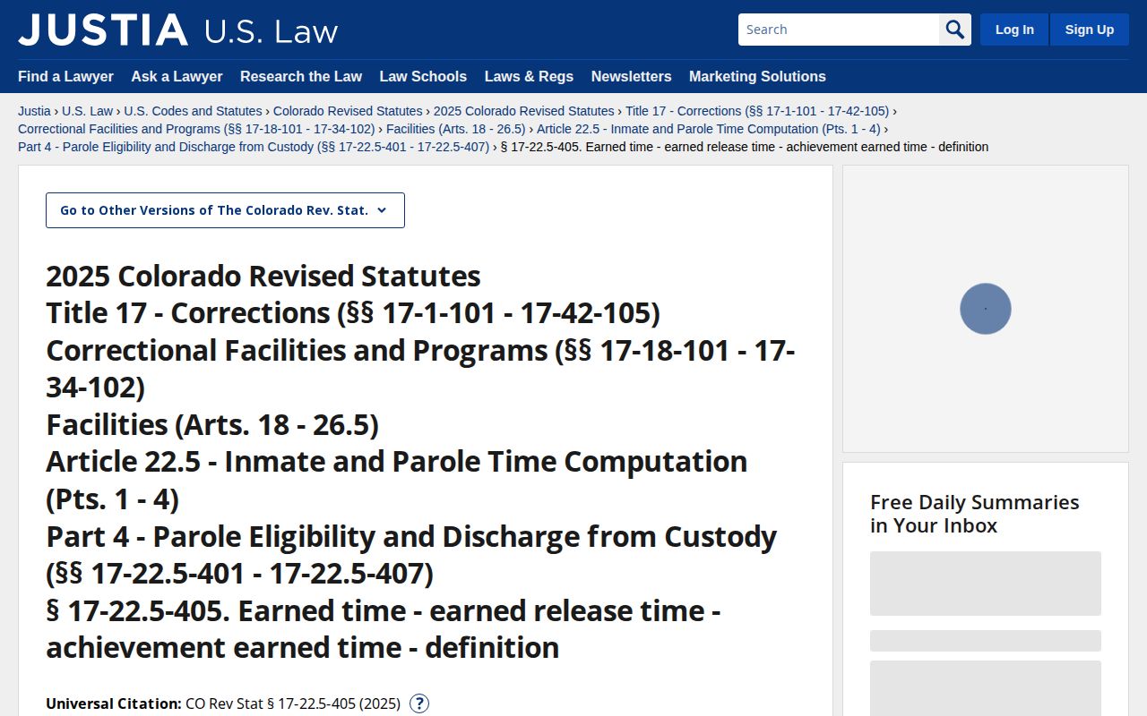 Colorado earned time statute source page