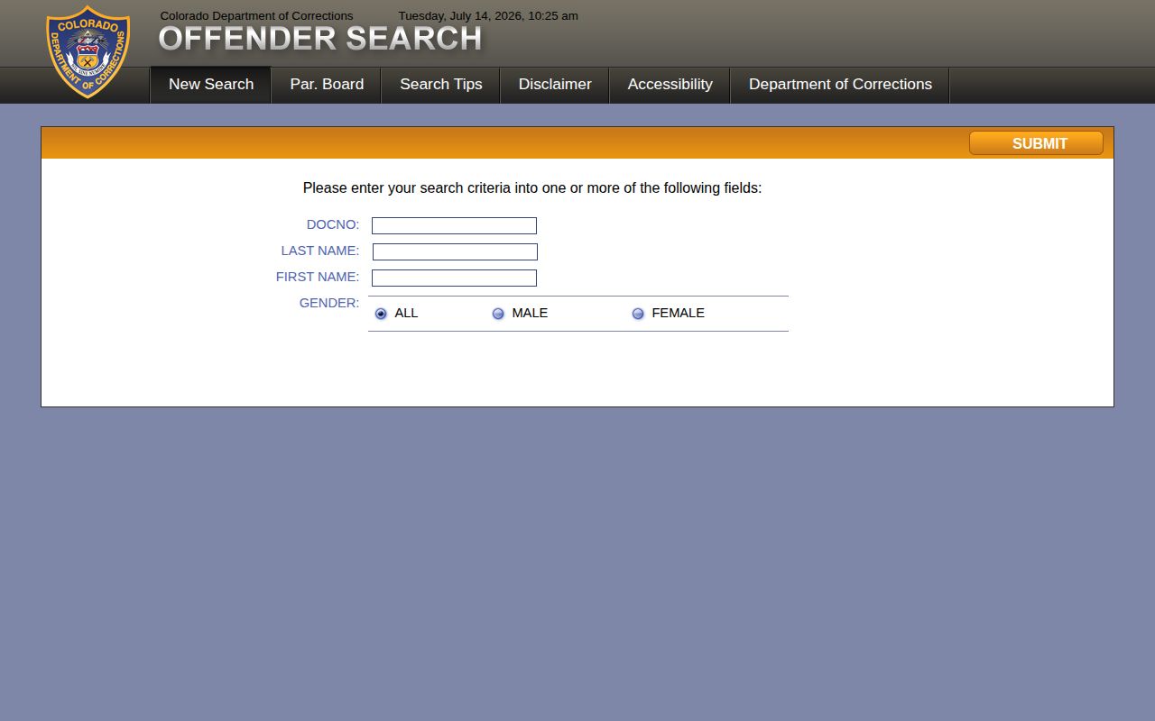 Yuma County released inmates CDOC offender search fields