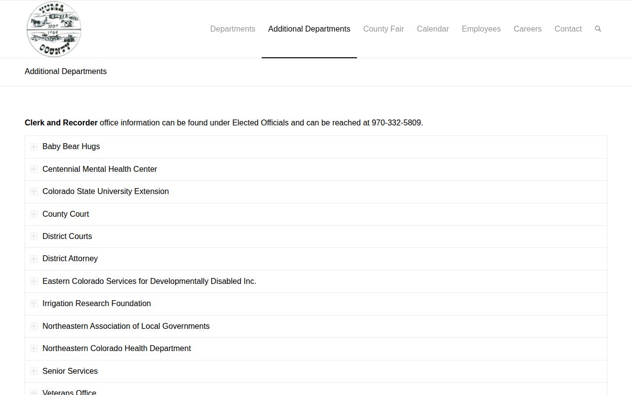 Yuma County Additional Departments page showing probation office information
